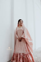 Pakistani Bridal Lehenga -Tissue top Skirt floral banarasi - Duppatta tissue