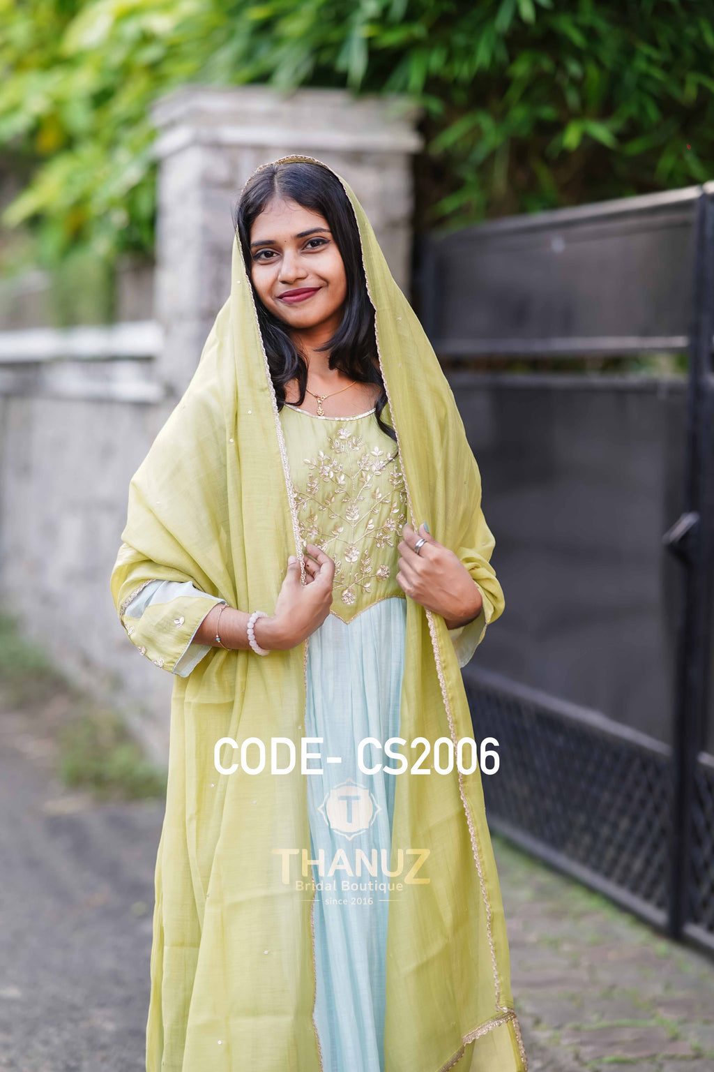 Lime green and sky blue ensemble radiates breezy elegance CS2006