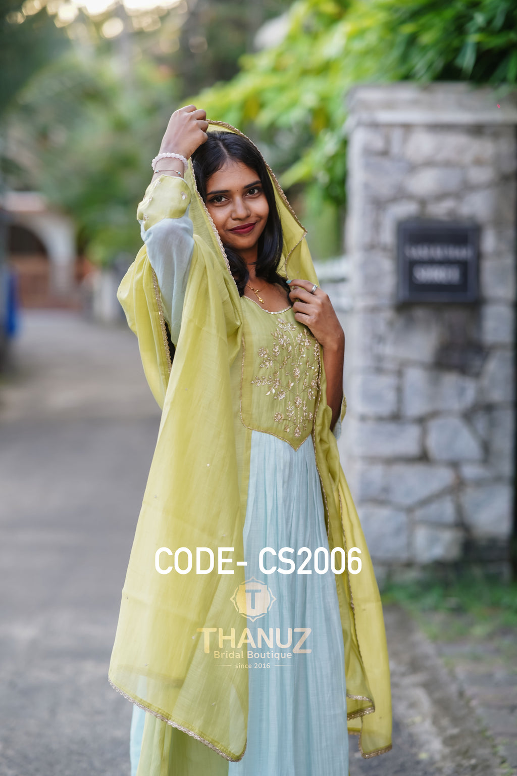 Lime green and sky blue ensemble radiates breezy elegance CS2006