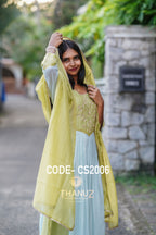 Lime green and sky blue ensemble radiates breezy elegance CS2006
