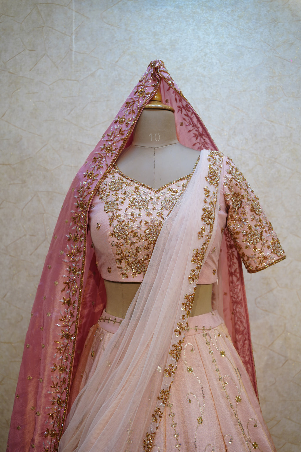 Customised Bridal Lehenga – Tissue Elegance with Dual Dupatta