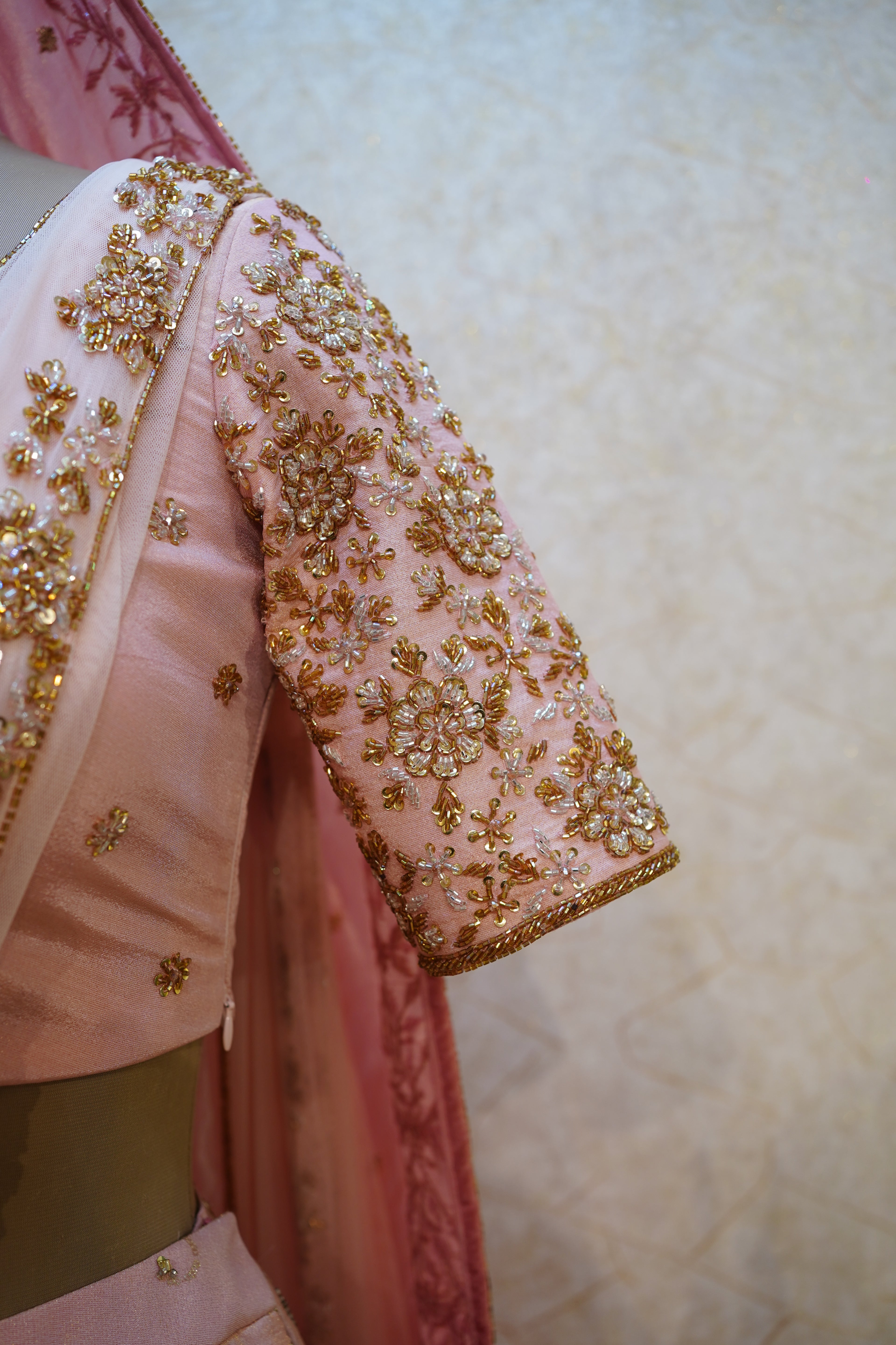 Customised Bridal Lehenga – Tissue Elegance with Dual Dupatta
