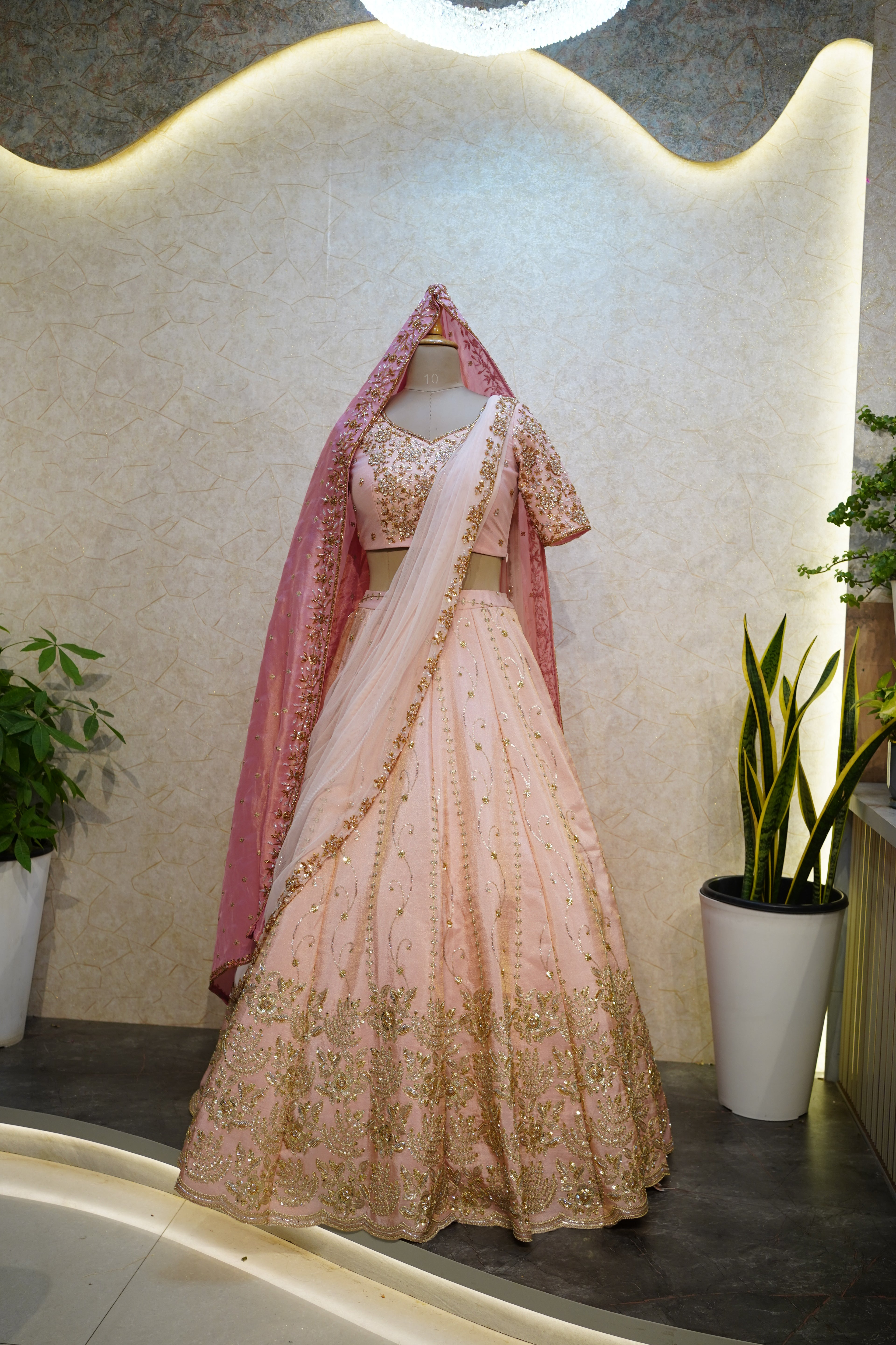 Customised Bridal Lehenga – Tissue Elegance with Dual Dupatta