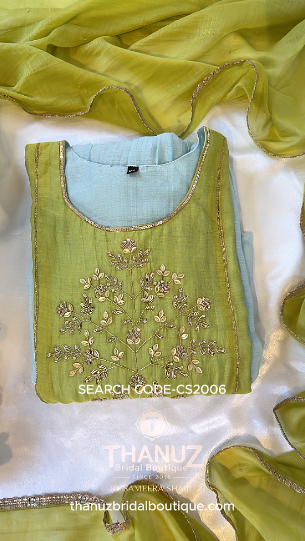 Lime green and sky blue ensemble radiates breezy elegance CS2006