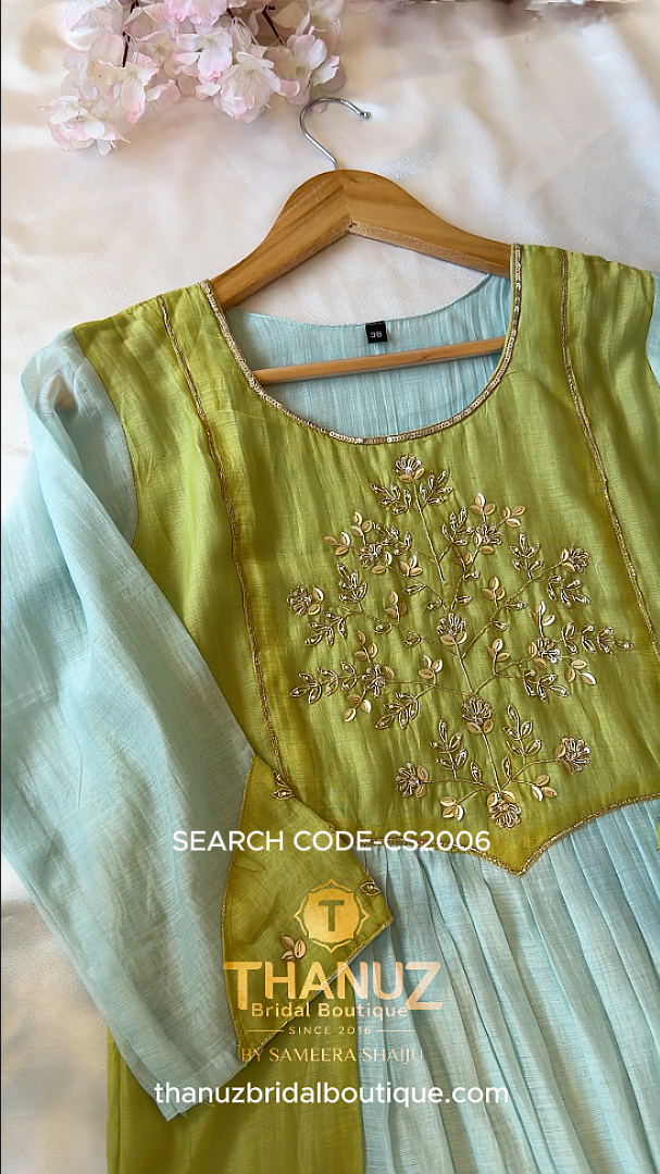 Lime green and sky blue ensemble radiates breezy elegance CS2006
