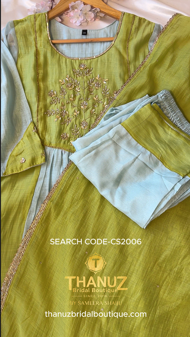 Lime green and sky blue ensemble radiates breezy elegance CS2006
