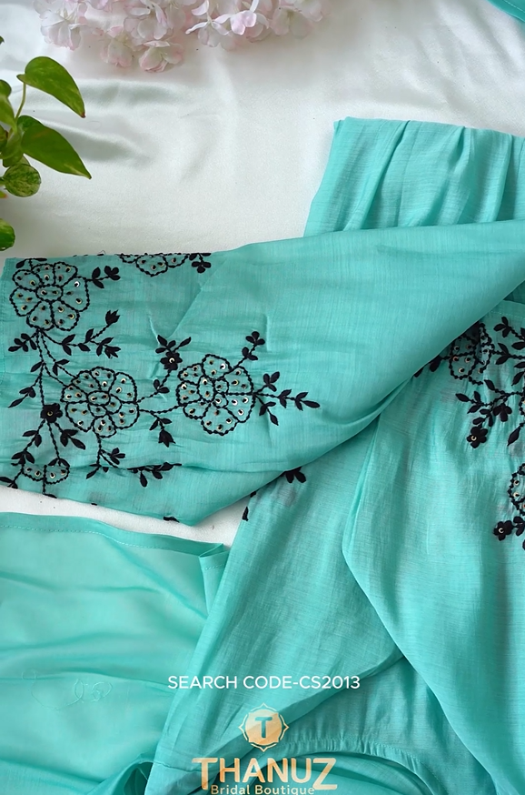 Aqua Blue Embroidered Kurta Set – Code CS2013