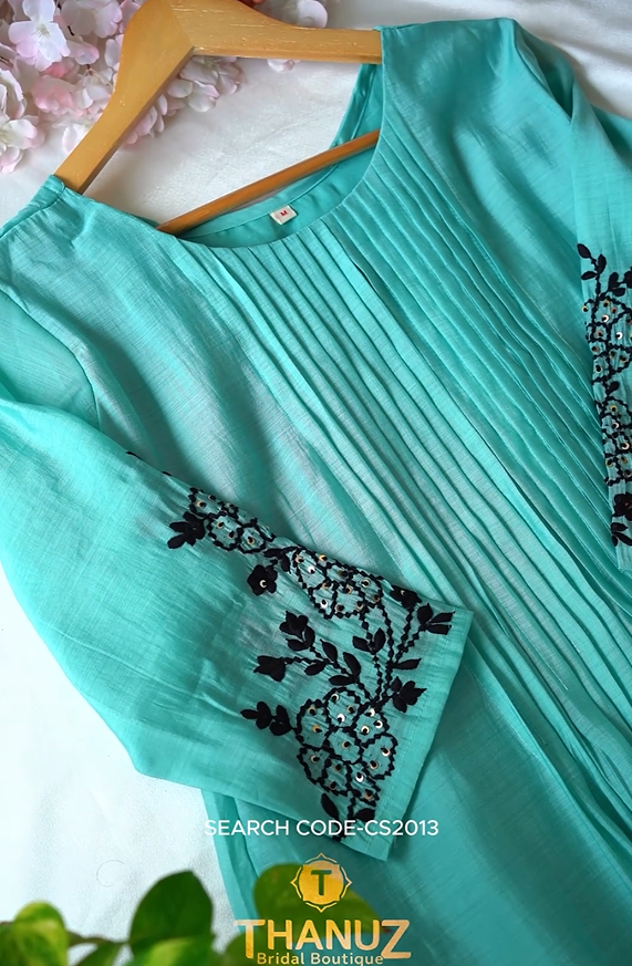 Aqua Blue Embroidered Kurta Set – Code CS2013