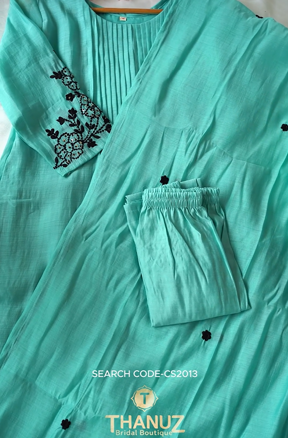 Aqua Blue Embroidered Kurta Set – Code CS2013