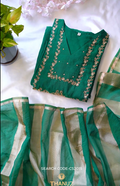 Emerald Green Mal Chanderi Kurta Set with Golden Embroidery CODE: CS2015