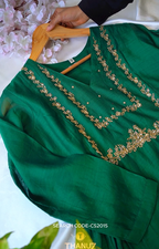 Emerald Green Mal Chanderi Kurta Set with Golden Embroidery CODE: CS2015