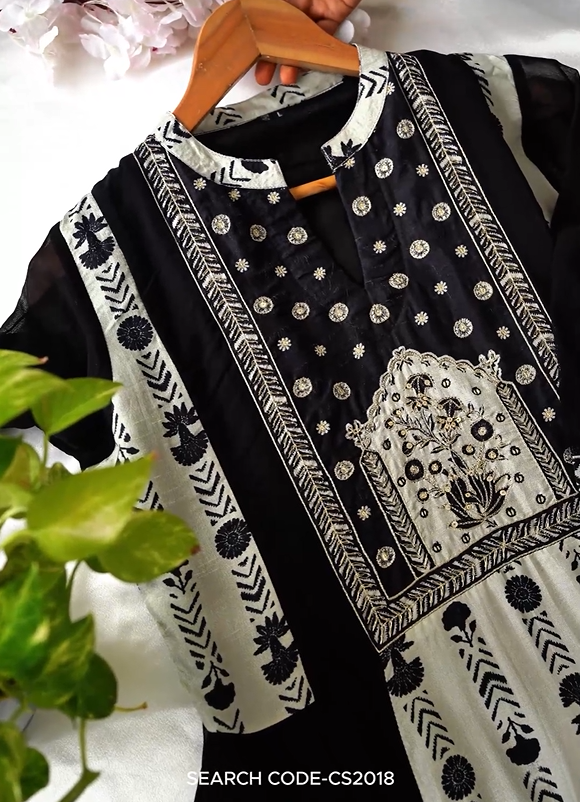 Black & Ivory Mal Chanderi Set – Code CS2018