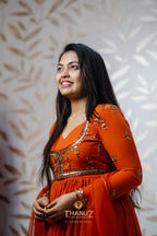 Sunset Orange Designer Gown with Sequin Embroidery - Festive Party Wear