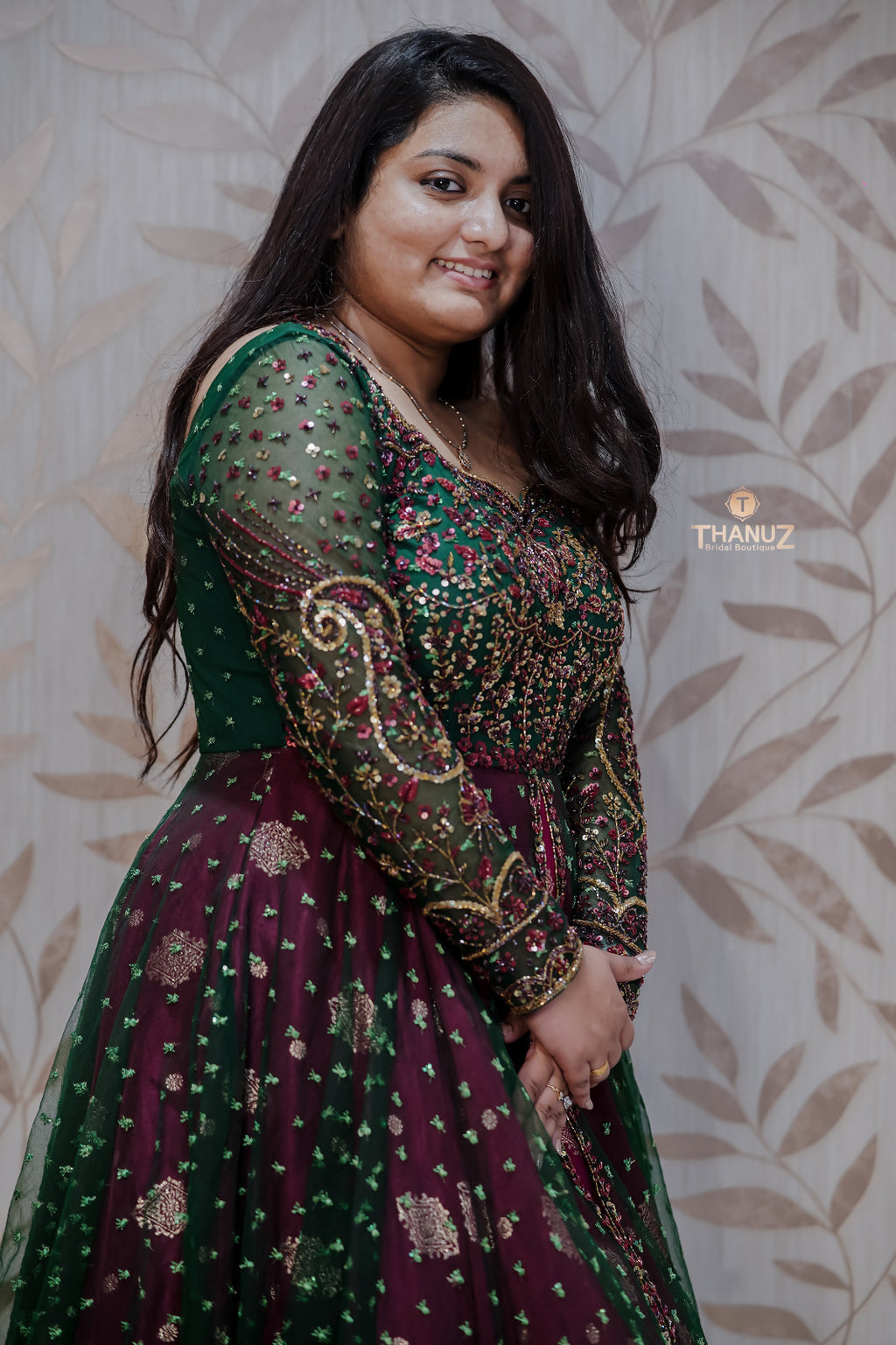Emerald Green and Magenta Bridal Gown - Heavy Zari Work Designer Outfit