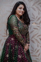 Emerald Green and Magenta Bridal Gown - Heavy Zari Work Designer Outfit