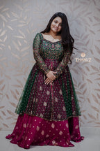 Emerald Green and Magenta Bridal Gown - Heavy Zari Work Designer Outfit
