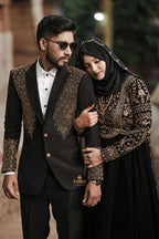 Luxury Midnight Black Velvet Lehenga with Antique Gold Zardosi Work