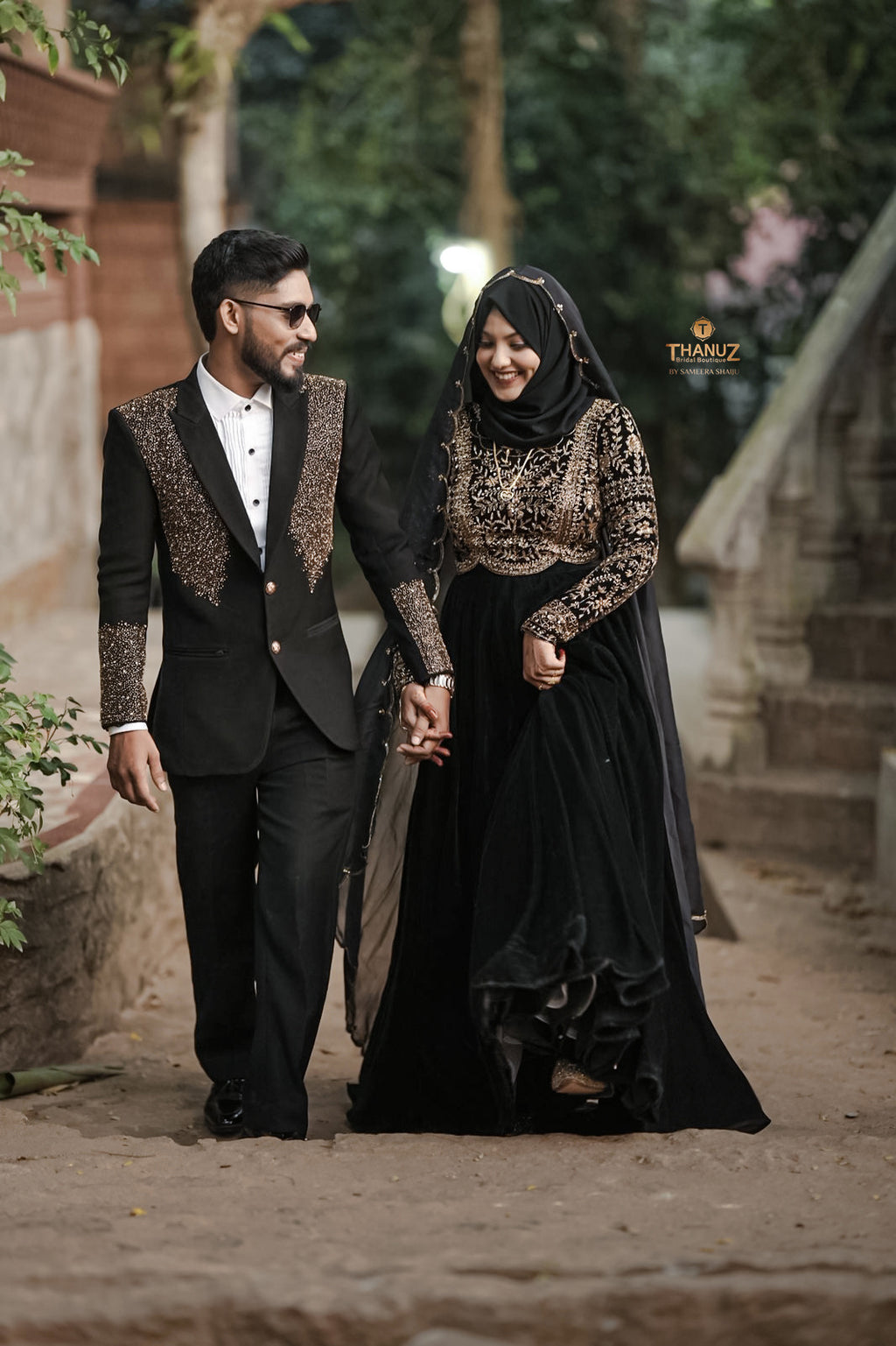 Luxury Midnight Black Velvet Lehenga with Antique Gold Zardosi Work