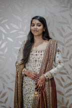 Elegant Ivory White Salwar Suit with Maroon Heavy-Border Dupatta