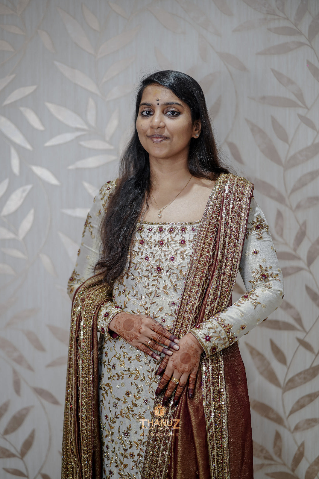 Elegant Ivory White Salwar Suit with Maroon Heavy-Border Dupatta