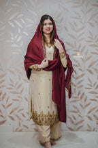 Beige Gold Salwar Suit with Maroon Silk Dupatta