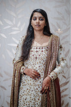 Elegant Ivory White Salwar Suit with Maroon Heavy-Border Dupatta