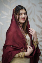 Beige Gold Salwar Suit with Maroon Silk Dupatta