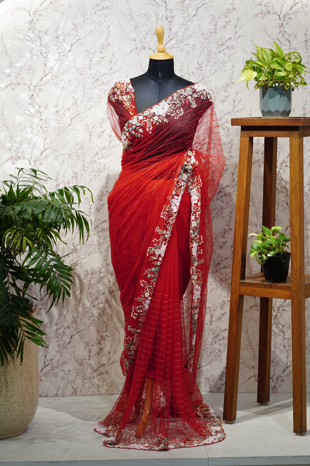 Floral Border Shimmer Saree