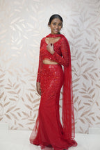Red Shimmer Mermaid Lehenga Set