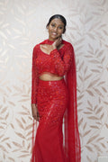 Red Shimmer Mermaid Lehenga Set