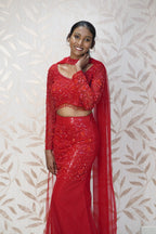 Red Shimmer Mermaid Lehenga Set