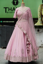 Blush Pink Silk Lehenga with Silver Embroidery