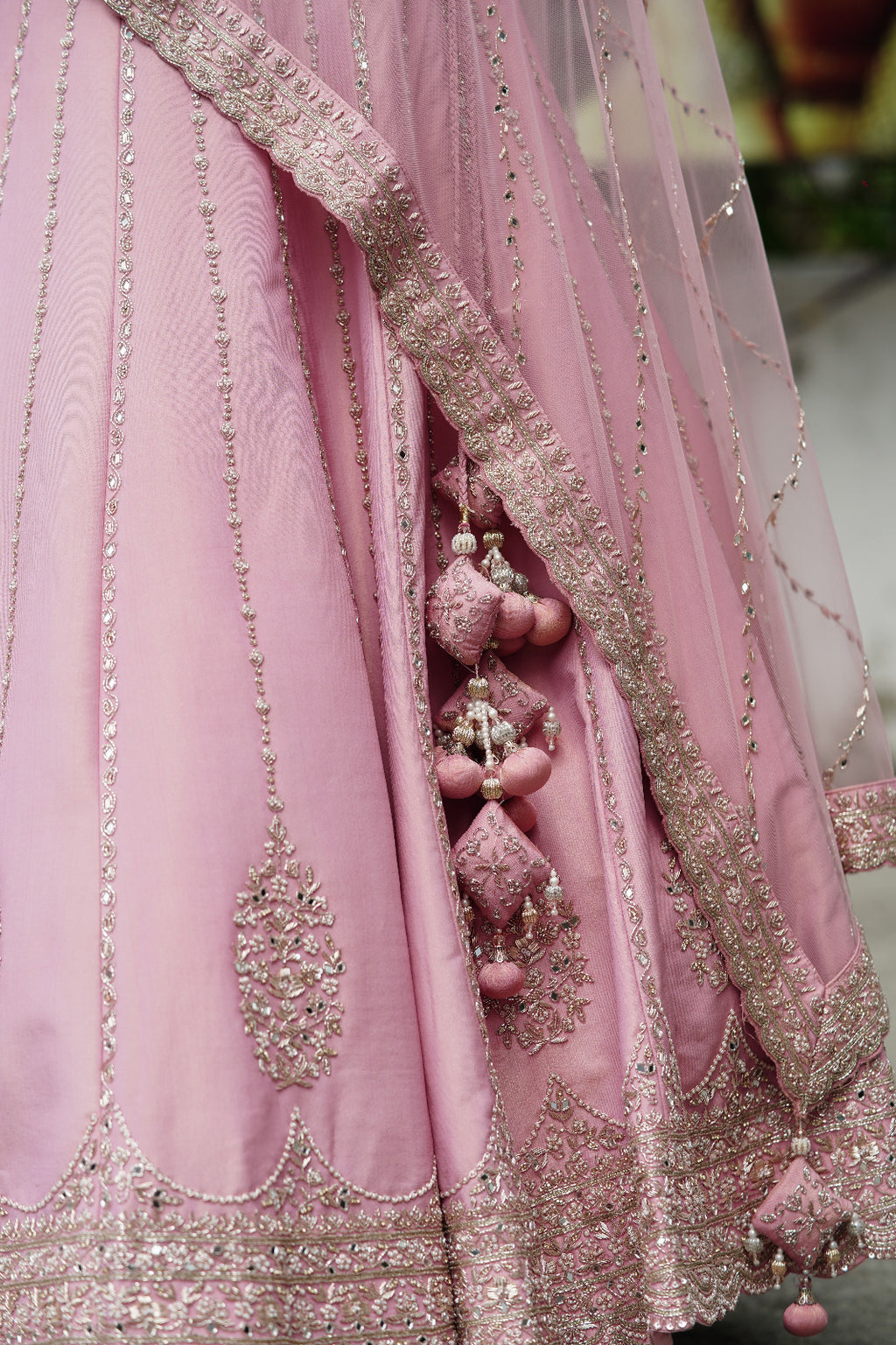 Blush Pink Silk Lehenga with Silver Embroidery