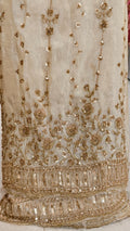 Champagne Gold Shimmer Designer Fabric with Floral Sequin Vines