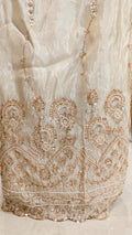 Champagne Gold Shimmer Designer Fabric with Antique Chand Motif Border