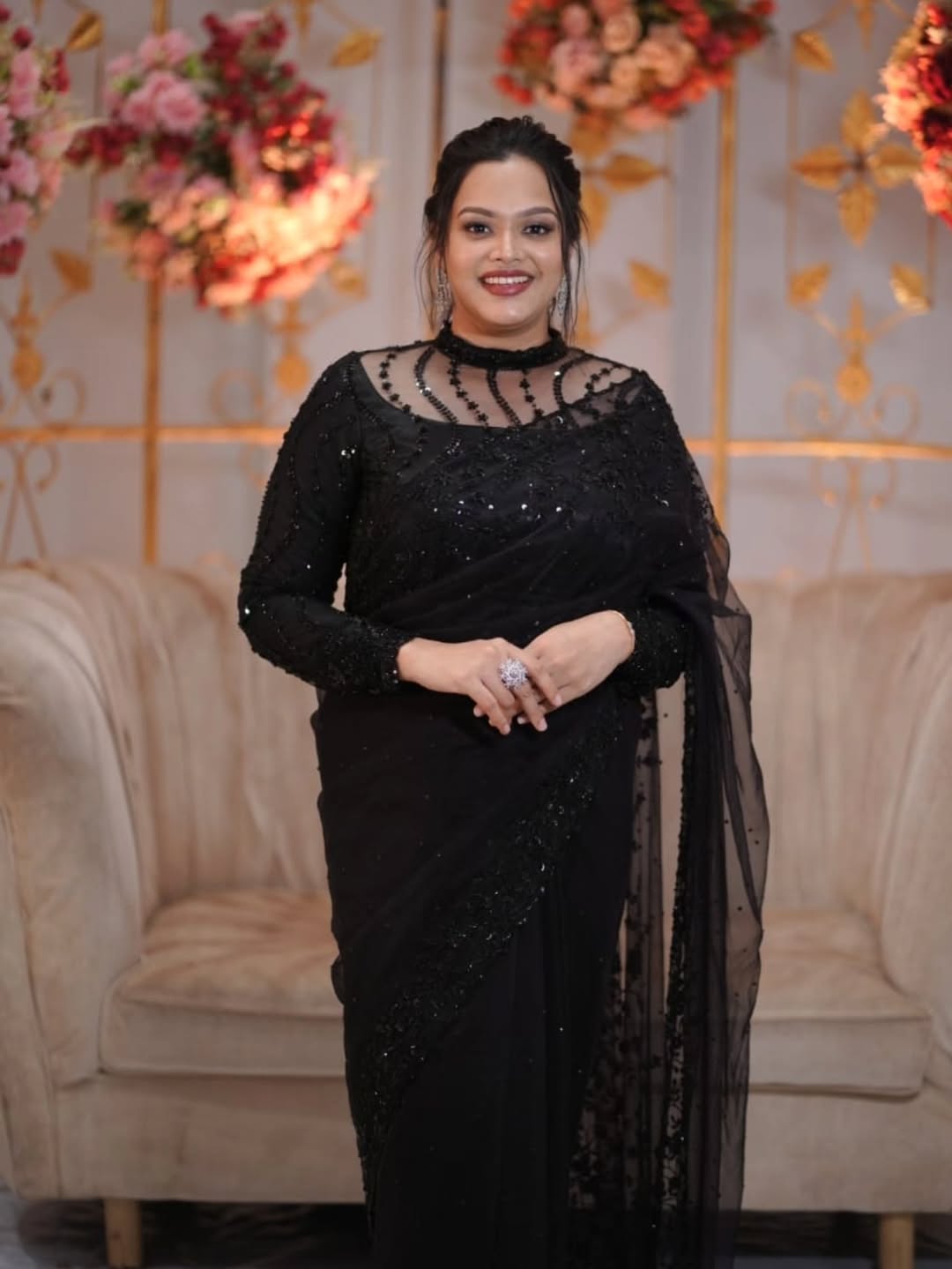 Midnight Glamour: Black Saree Elegance