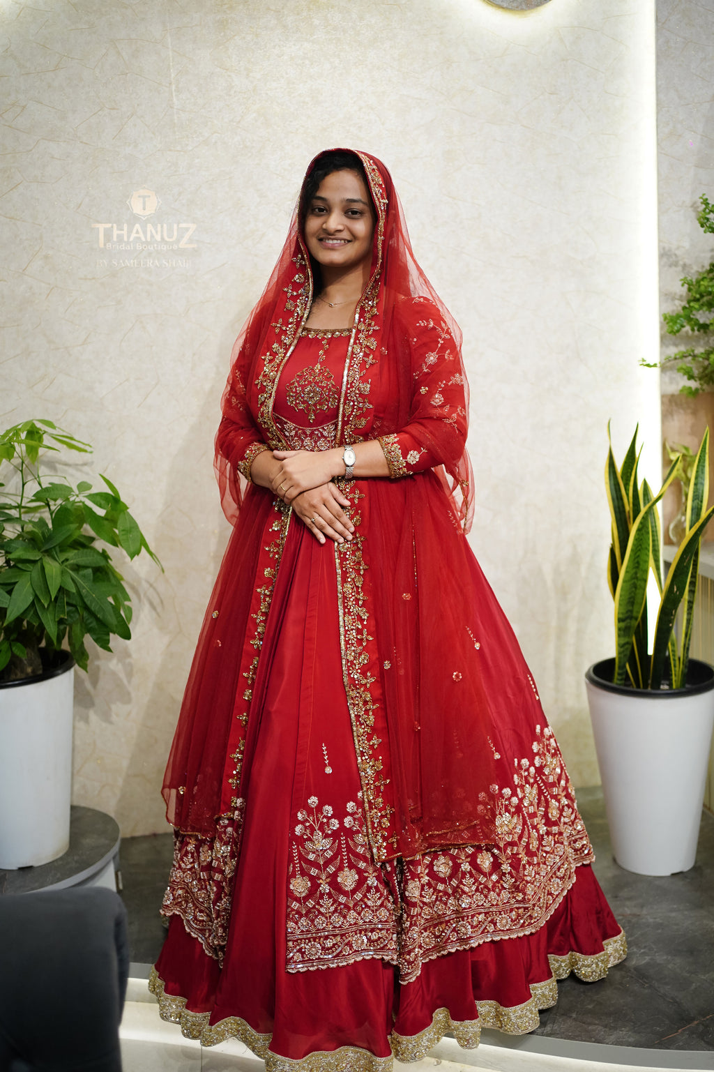 Crimson Elegance: The Royal Zardozi & Sequin Bridal Anarkali-Lehenga