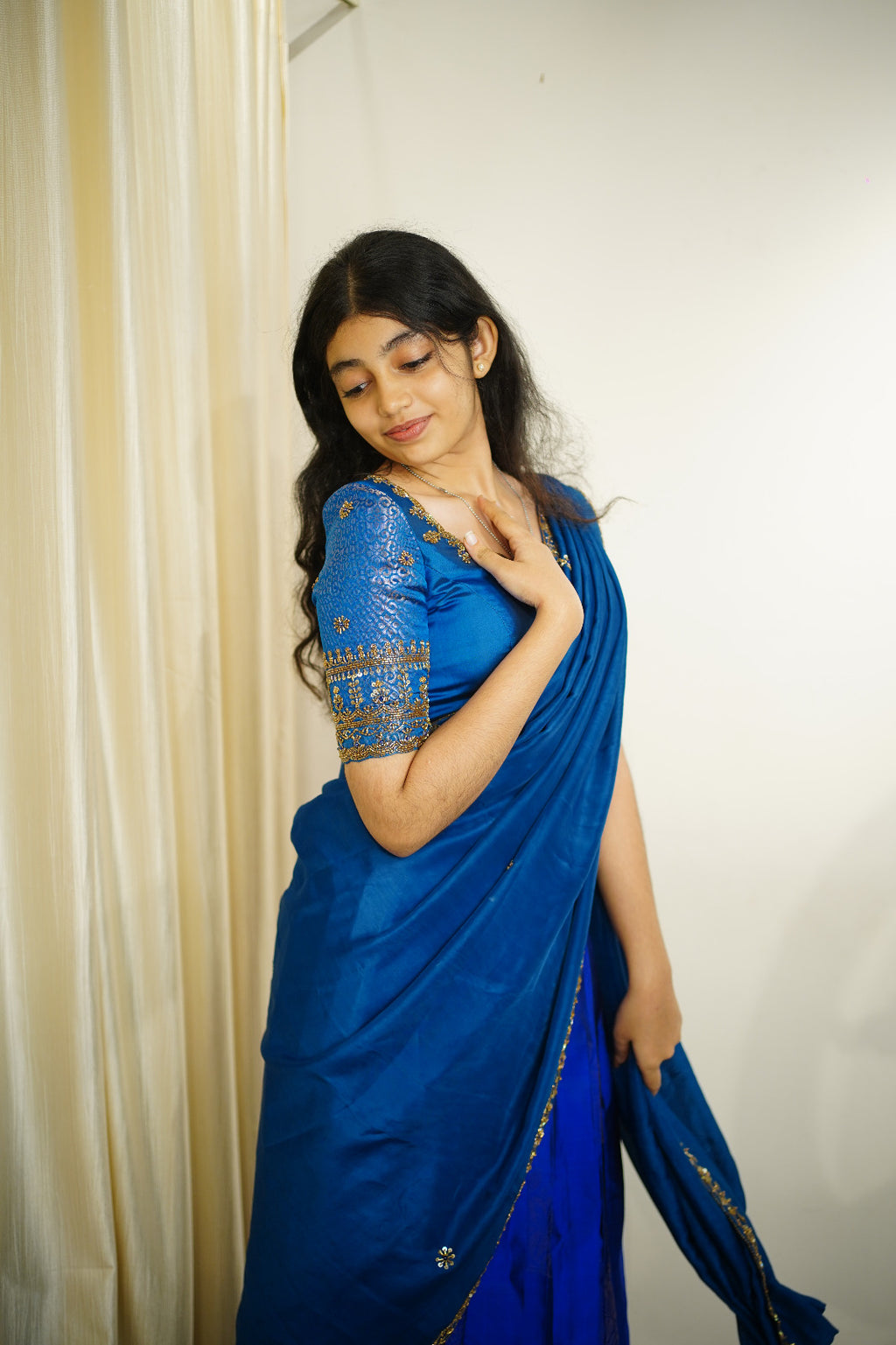 💙 Royal Sapphire Draped Lehenga-Saree