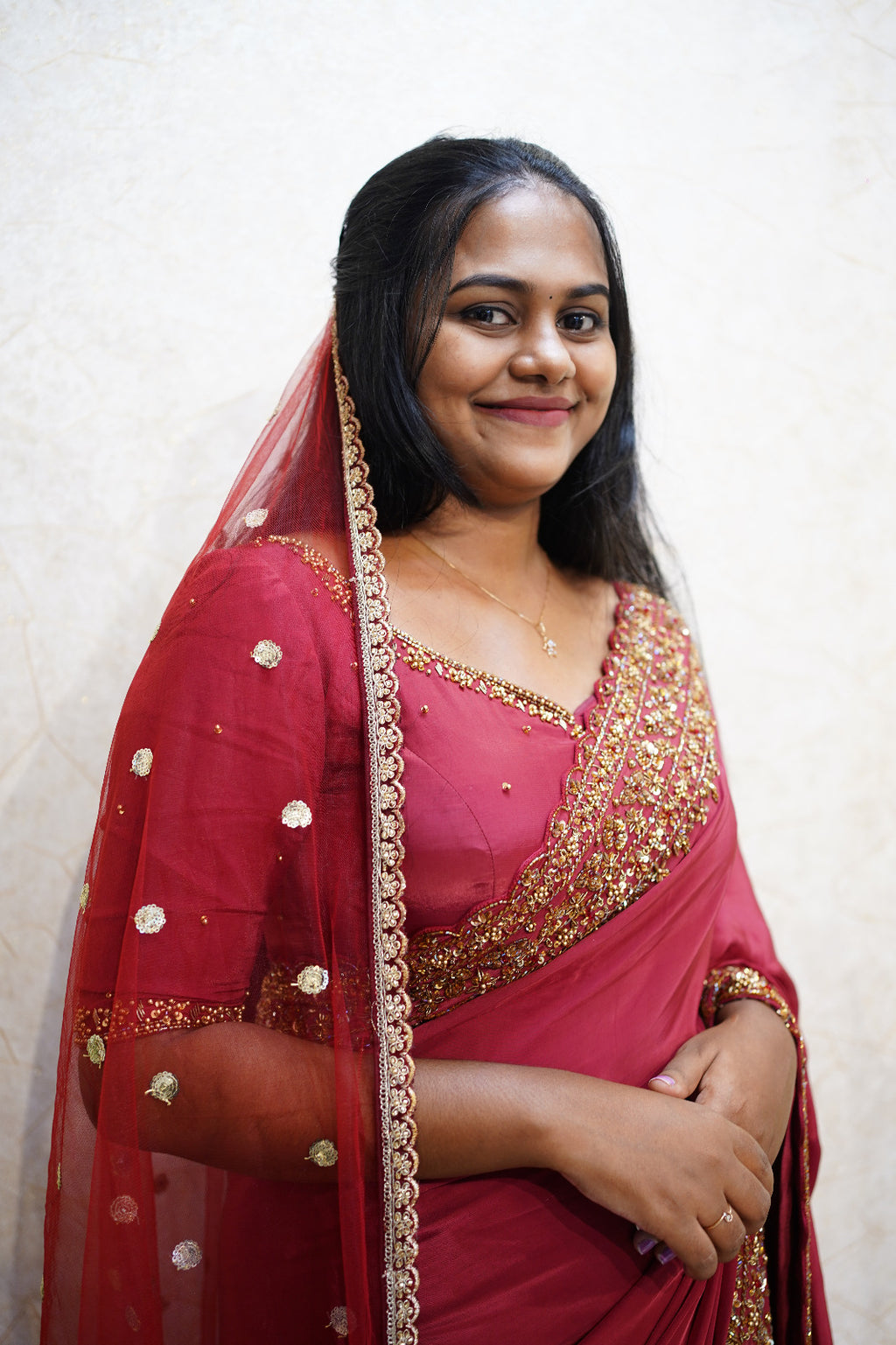 🌹 Crimson Heritage Saree Ensemble