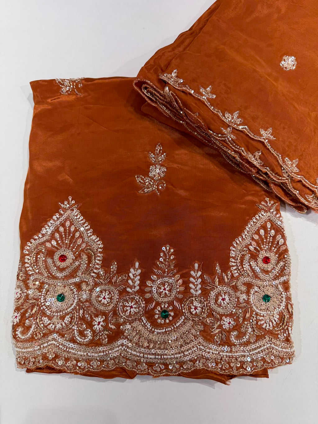 Elegant Hand-Embroidered Festive Silk Suit Material Set dress code 1551