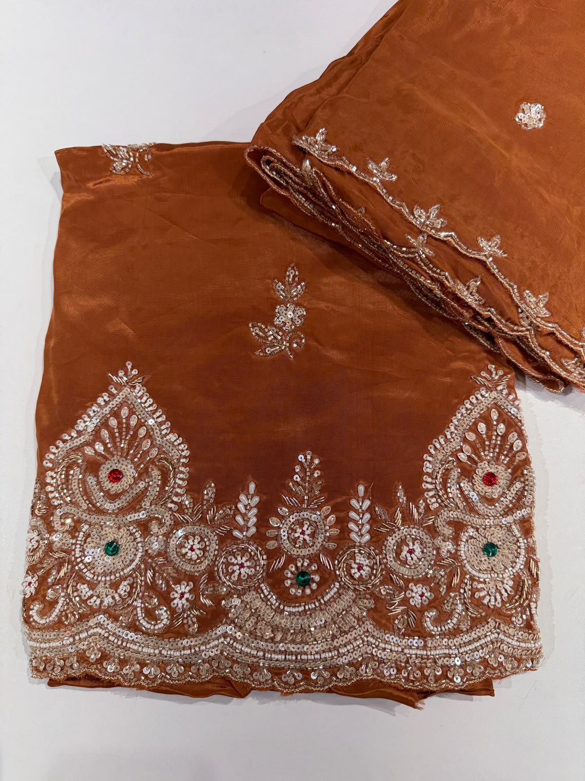 Elegant Hand-Embroidered Festive Silk Suit Material Set dress code 1551