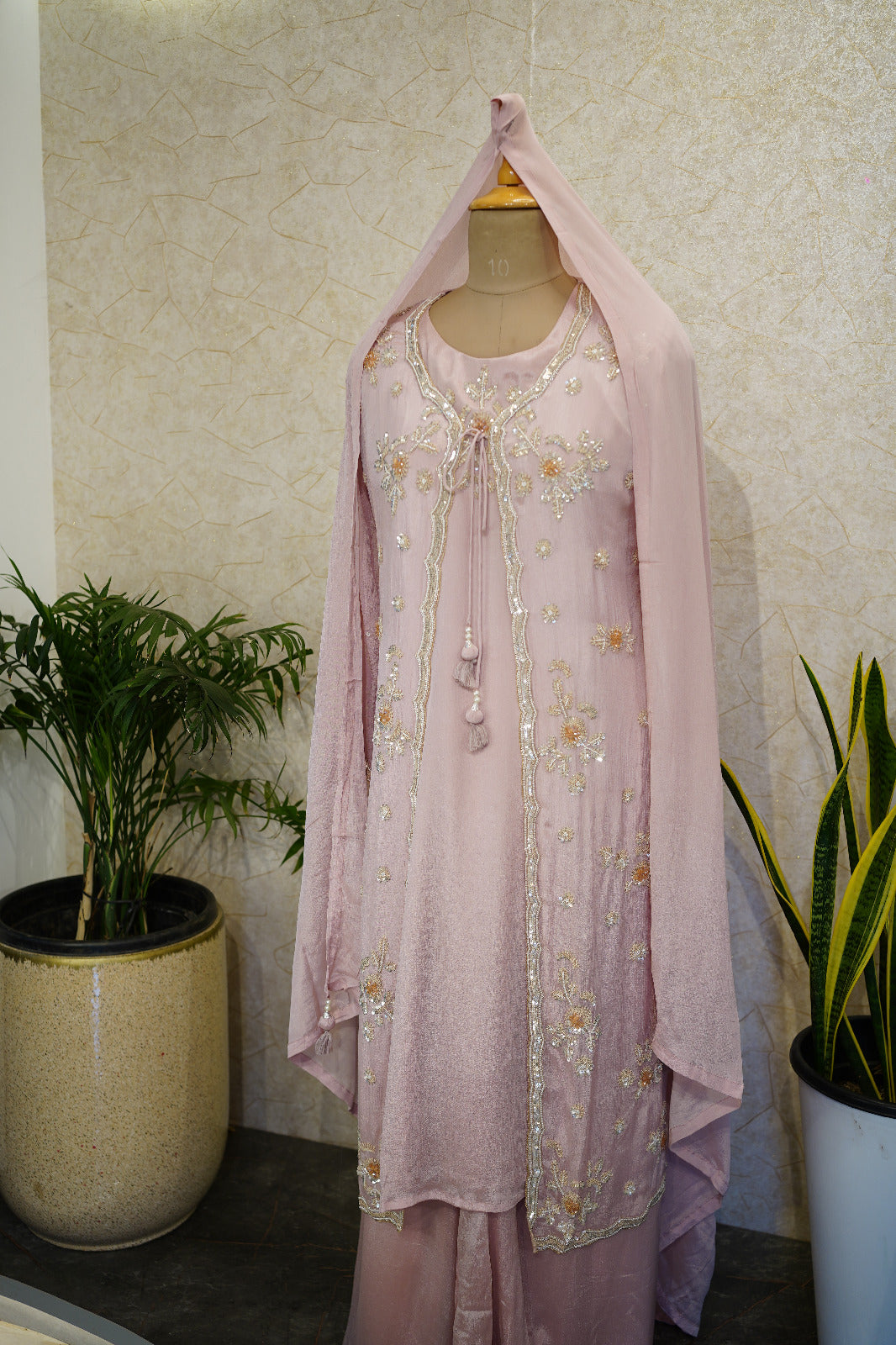 Three-Piece Anarkali Suit with Layered Jacket  code 4593