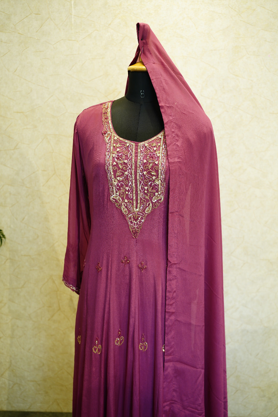 ✨ Elegant Hand-Embroidered Gown Set with Matching Dupatta code  4475