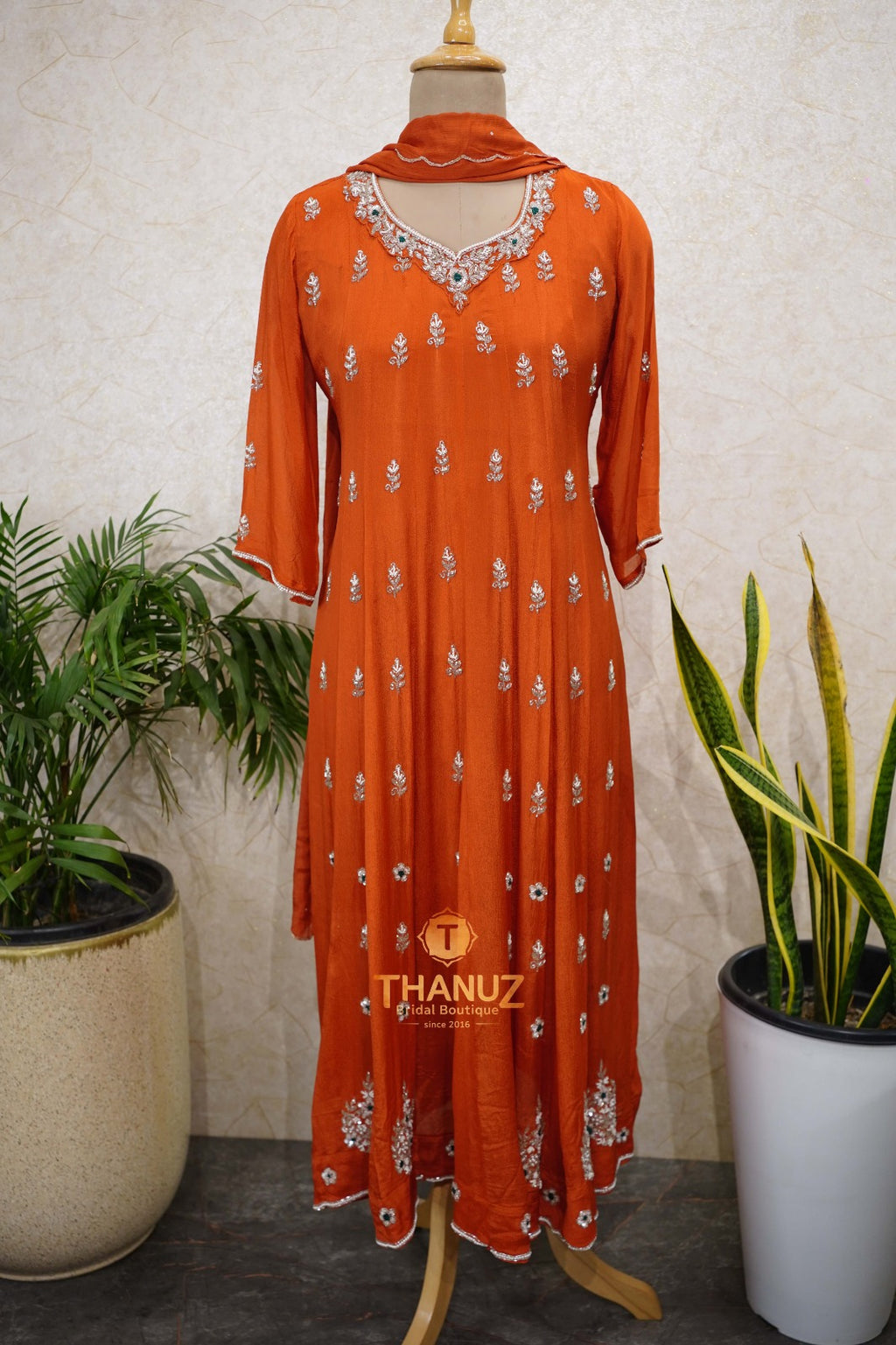 Elegant Hand-Embellished Anarkali Gown Set Code 1034