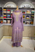 the three elegant Anarkali suits under code AN-4459, crafted from a soft, flowing Chinnon material