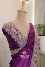 Deep Plum Silk Saree with Intricate Zardosi & Kashmiri-Style Embroidered Borders
