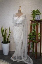 Ethereal Ivory Hand-Embroidered Net Saree Set