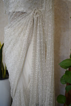 Ethereal Ivory Hand-Embroidered Net Saree Set