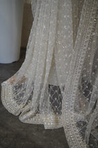 Ethereal Ivory Hand-Embroidered Net Saree Set