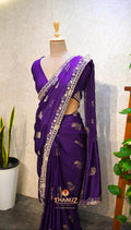 Deep Purple Silk Saree with Intricate Zari and Floral Embroidery